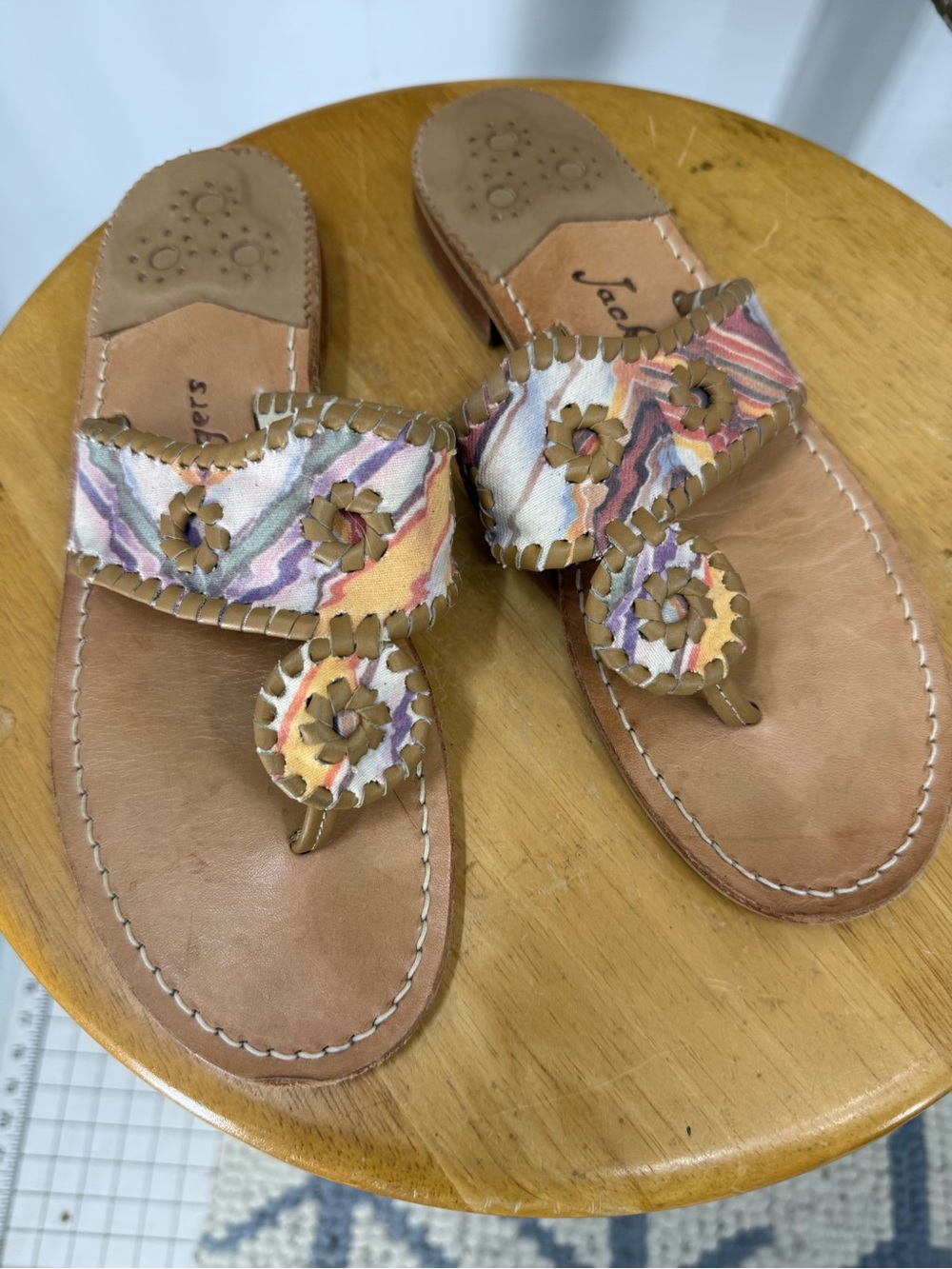 Jack Rogers Jacks flat  multi-colored zigzag pattern upper whipstitch  sandal 8